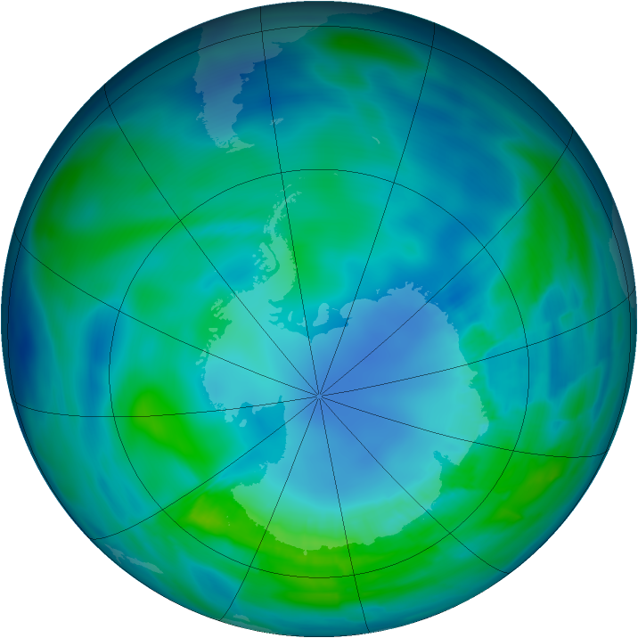 Antarctic ozone map for 16 April 2013